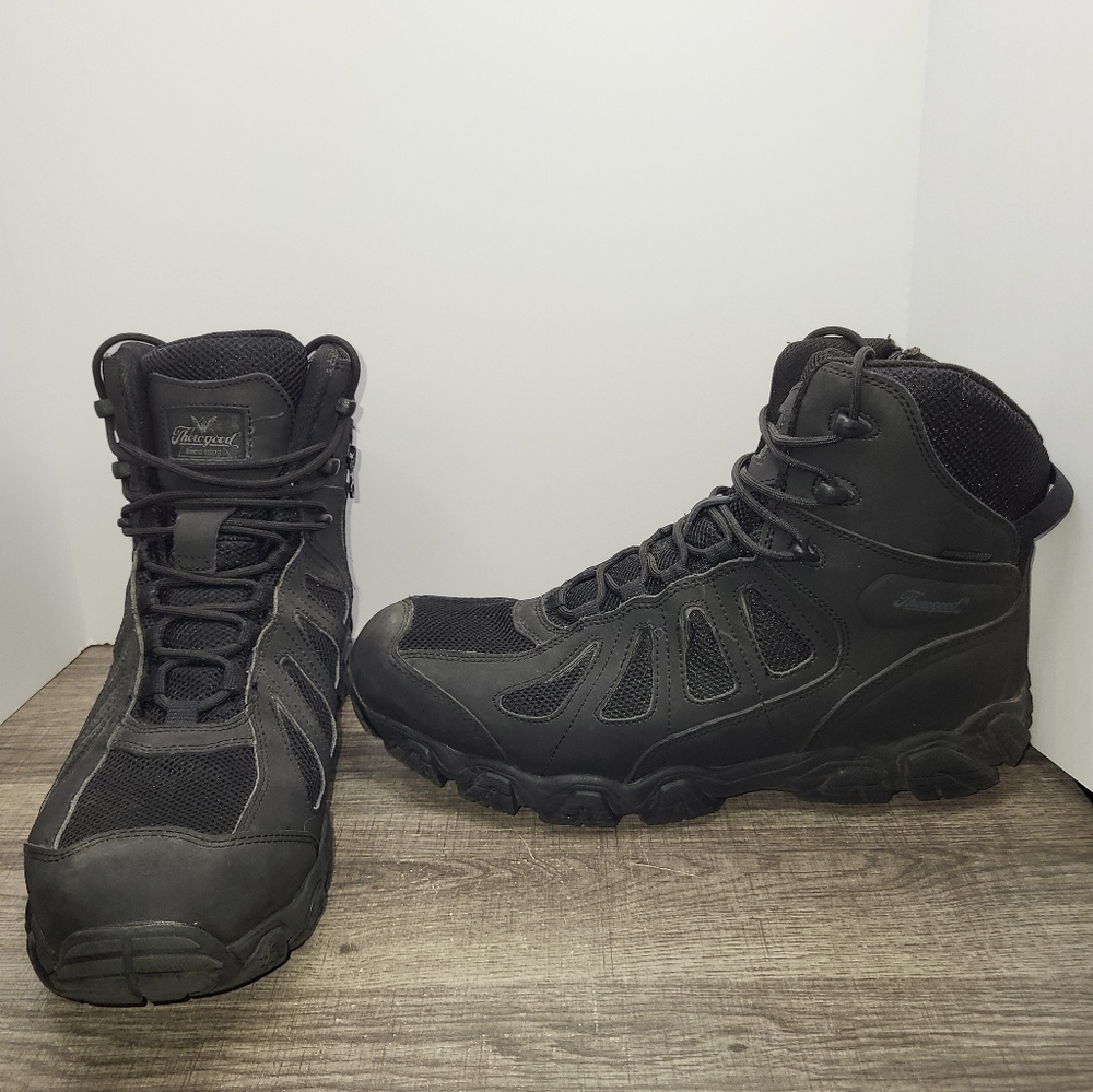 Thorogood 834-6295 Men's 6" WP Leather Side Zip Hiker Boots Black Size 14 W